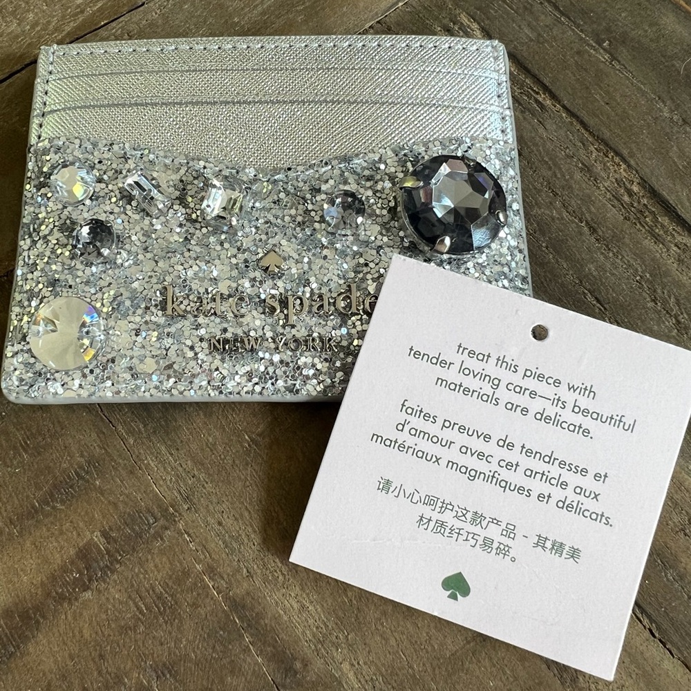 NWT Kate Spade Tinsel Jeweled Card Holder